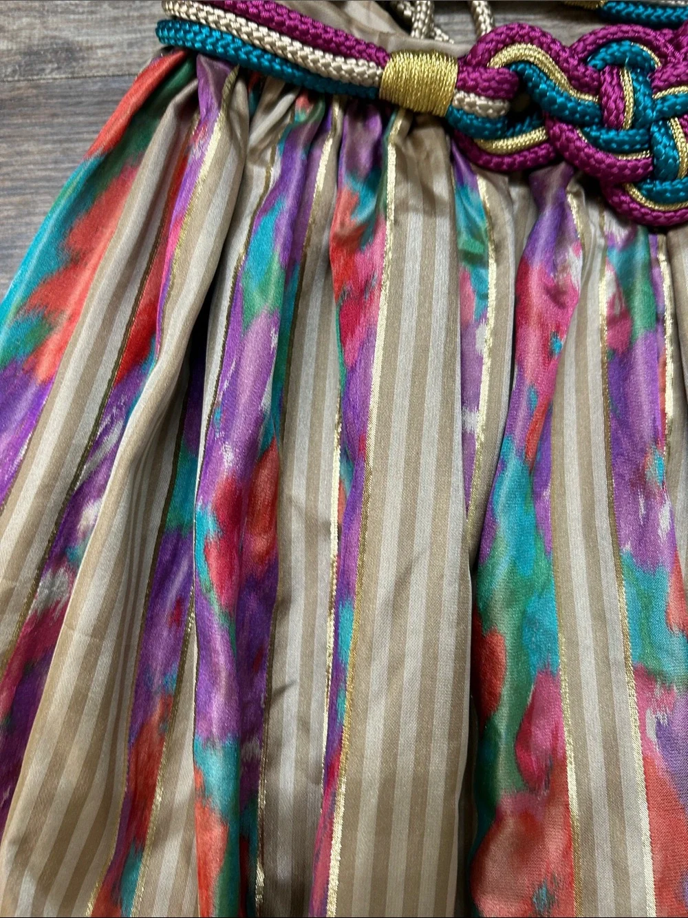 Vintage 100% Silk Multicolor Floral Stripe Maxi Skirt - Women's